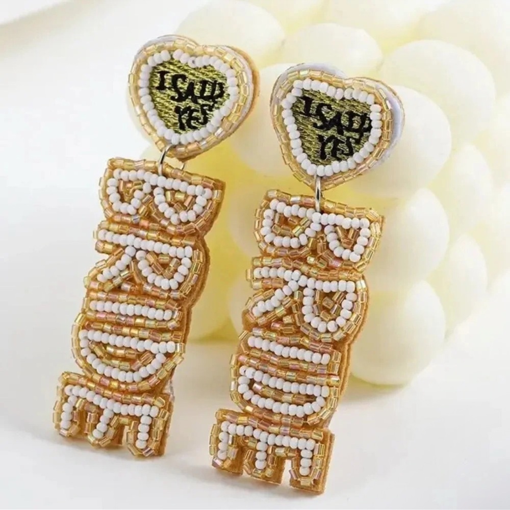 Bride I said Yes Elegant Drop Beaded Crystal Earrings